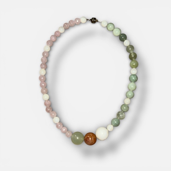 Jewelry - Multi Stone Necklace Jade rose quartz moonstone Amber tones magnetic clasp